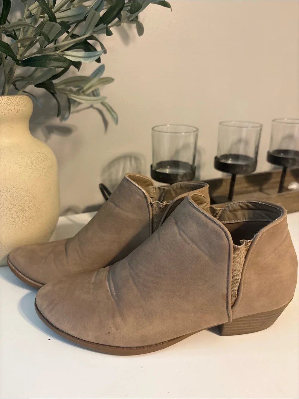 Women's Casual Tan Faux Suede Ankle Boots